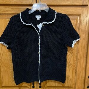 J. Crew Black Knit Cardigan with White Edging